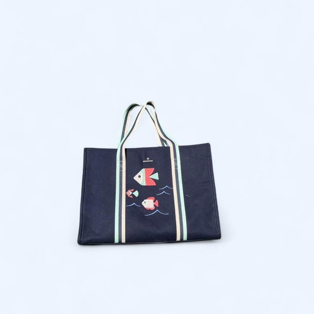 Canvas navy tote with fish embroidery by Spartina 449